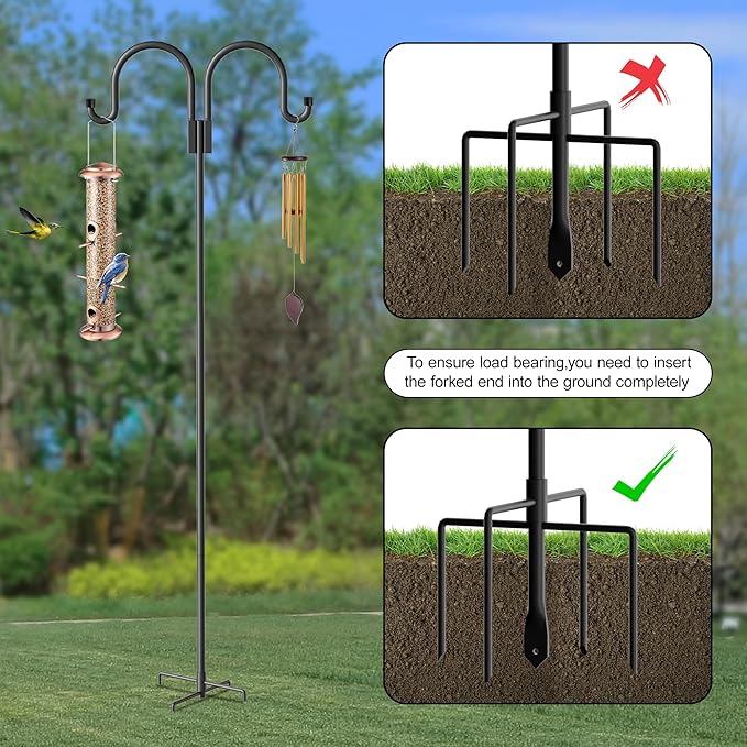 Highpro Double Shepherds Hooks for Outdoor, 2 Pack 79 Inch Heavy Duty Garden Pole for Hanging Bird Feeder, Bird Feeder Hook Plant Baskets,Garden Plant Hanger Stands with 5 Base Prongs-VerdiqueGarden