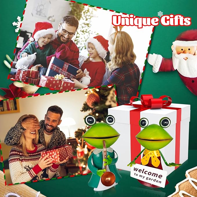 HONGLAND Metal Frog Garden Decor - Metal Frog Outdoor Statue -Outdoor Garden Decorations - 3D Frog Figurines - Christmas Holiday Lawn Patio Yard Fairy Garden Decor (with Welcome)-VerdiqueGarden