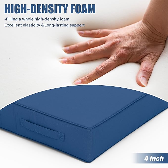 Patio Chair Cushions 19 X 19 X 4 Inch Waterproof Outdoor Seat Cushions for Patio Furniture, Outdoor Sofa Couch Pads with Ties & Handle, Set of 2, Blue-VerdiqueGarden