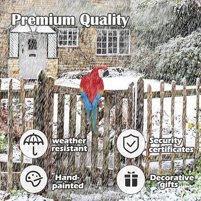 Parrot Decor Tiki Decorations for Outside Patio, Large Realistic Parrot Statues for Pool Deck Garden Yard Lawn, Lifelike Bird Sculpture Tropical Animal Figurines for Tree Wall Decor(Red)-VerdiqueGarden