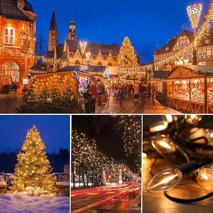 Waterproof C9 Replacement LED Light Bulbs –0.6W Equivalent to 7W, White Warm 2200K Outdoor String Lights E17 Base LED Light Bulbs, Clear Plastic, 25Pack-VerdiqueGarden