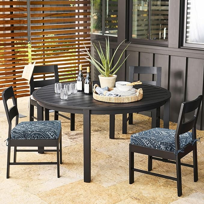 Outdoor Square Corner Seat Cushion, 19"x19"x3", Set of 4, Non Slip Seat Cushion Pads with Removable Cover for Patio Furniture, Garden Yard Lawn, Damask Vine-VerdiqueGarden