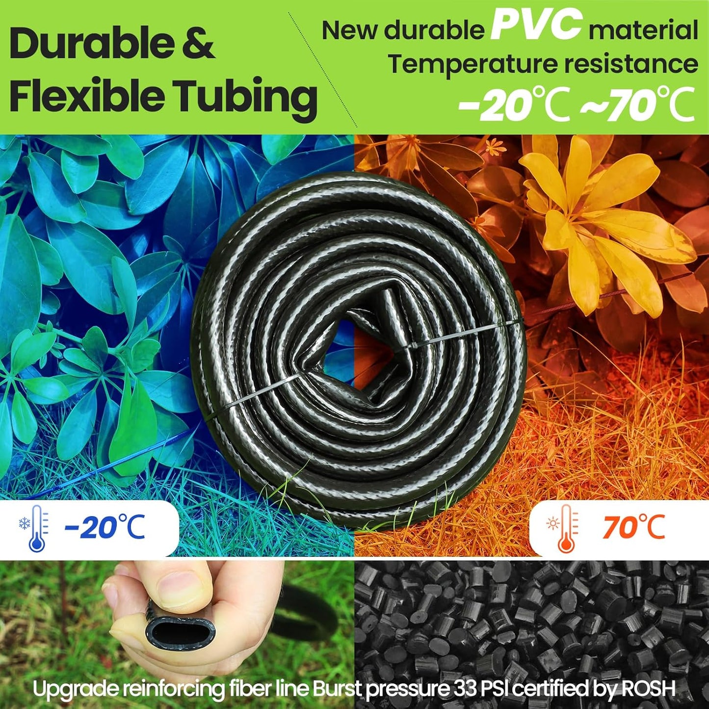 Bonviee 1/2" Irrigation Tubing with 4 Packs 6-Way Connectors - 50FT Drip Irrigation Tubing Ideal for Garden Irrigation System or as Blank Distribution Hose for Any Project-VerdiqueGarden