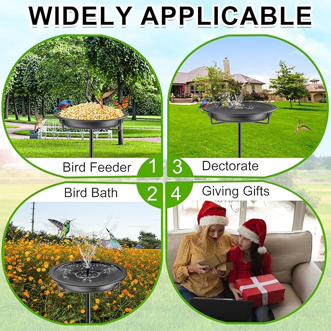Metal Bird Bath for Outside Garden Birdbath Bowl, 36.2" Height Freestanding Bird Feeders for Outdoors with 4 Prongs Base Stake, Standing Birdfeeders for Yard Lawn Decor (Black)-VerdiqueGarden