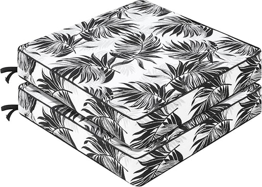 Favoyard Outdoor Chair Cushion 22 x 22 x 3 In Waterproof Pattern Fade Resistant Cushions for Patio Furniture with Removable Cover Attach Straps 28D Foam Insert Cushions Pads for Seat Sofa Couch 2 Pack-VerdiqueGarden