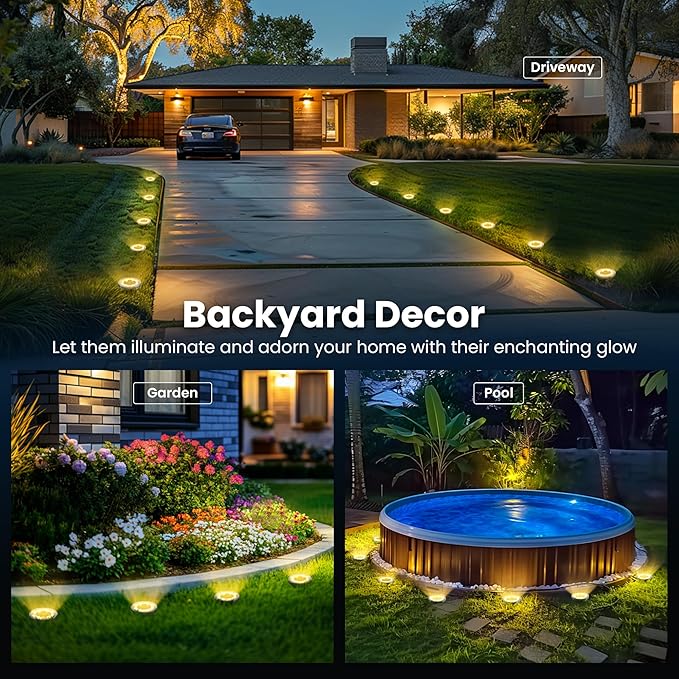SOLPEX 16 Pack Solar Ground Lights Outdoor Waterproof, Solar Powered Pathway Lights, Landscape Lighting for Garden Walkway Driveway Backyard Decor (Warm White)-VerdiqueGarden