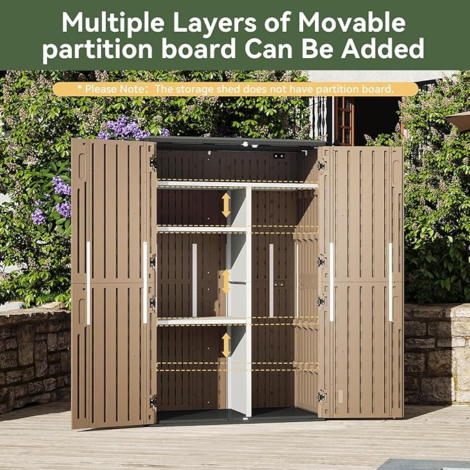 Aoxun Outdoor Storage Shed, 64 Cu.Ft Vertical Storage Sheds Outdoor with Floor, Outdoor Waterproof Storage Cabinet for Garage Storage, Pool Storage, Bike Shed, Garden Shed (Brown)-VerdiqueGarden