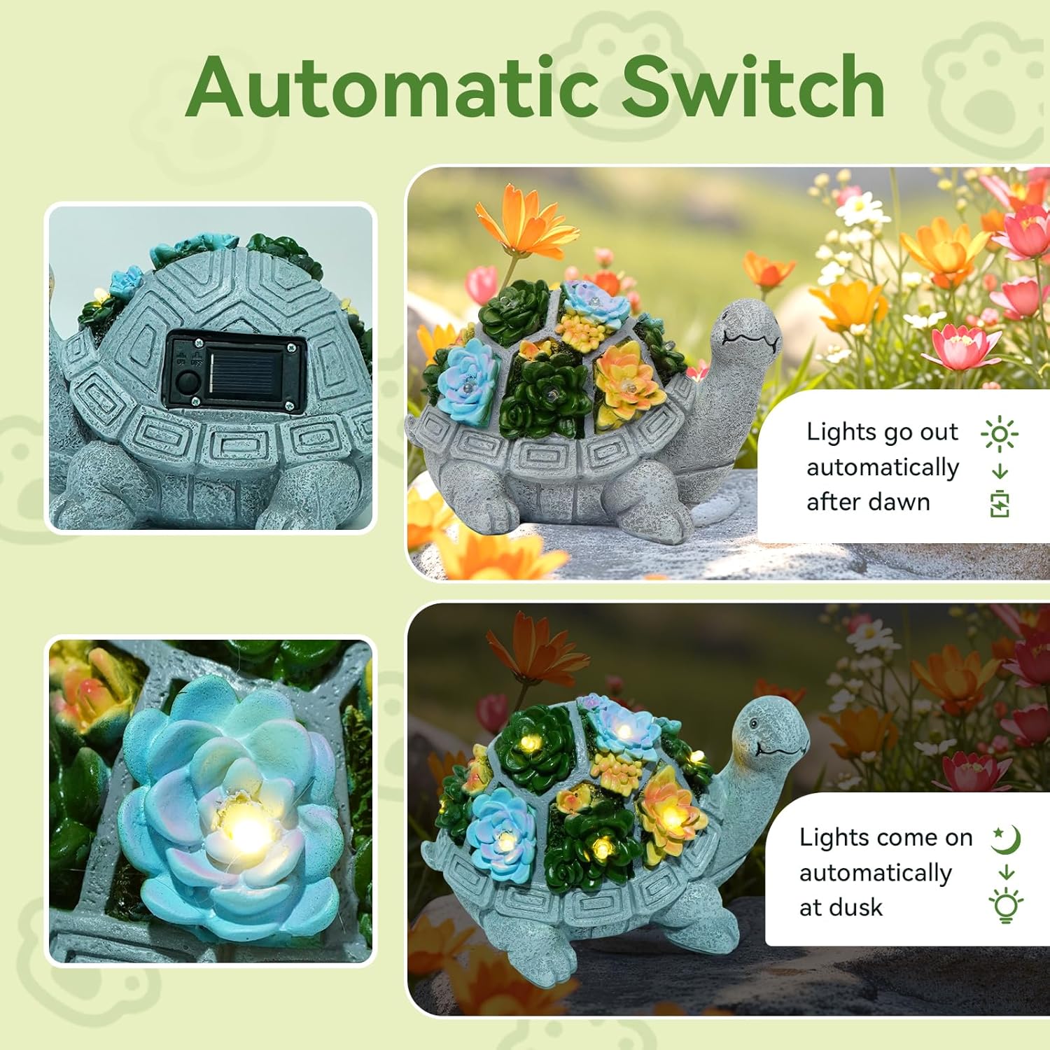 Solar Turtle Garden Statues with LED Lights, Outdoor Decor for Patio Yard Balcony - Unique Housewarming Birthday Gifts for Women Mom Grandma-VerdiqueGarden