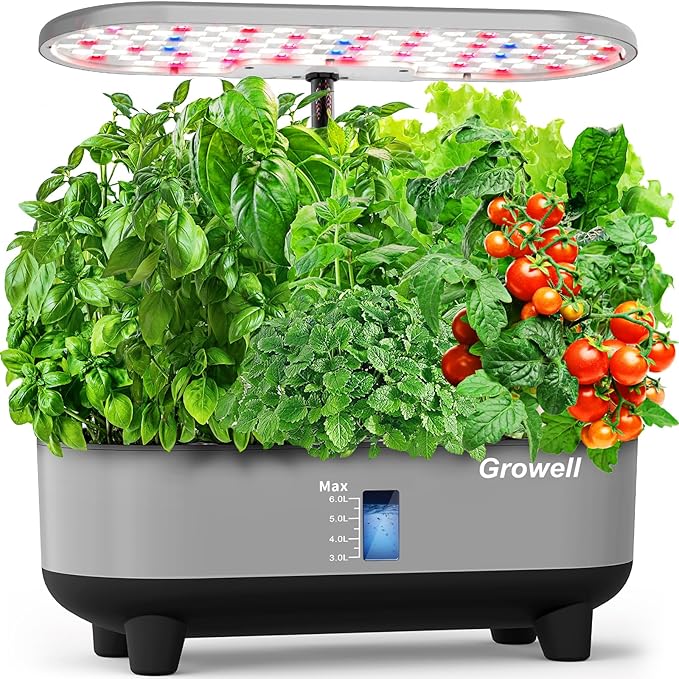 Hydroponics Growing System Kit, 16 Pods Indoor Garden with 28W Full Spectrum LED Grow Light, Auto Timer, 3 Smart Light Modes, 8L Large Herb Garden, Ideal Gardening Gift for Women, Men (Gray)-VerdiqueGarden