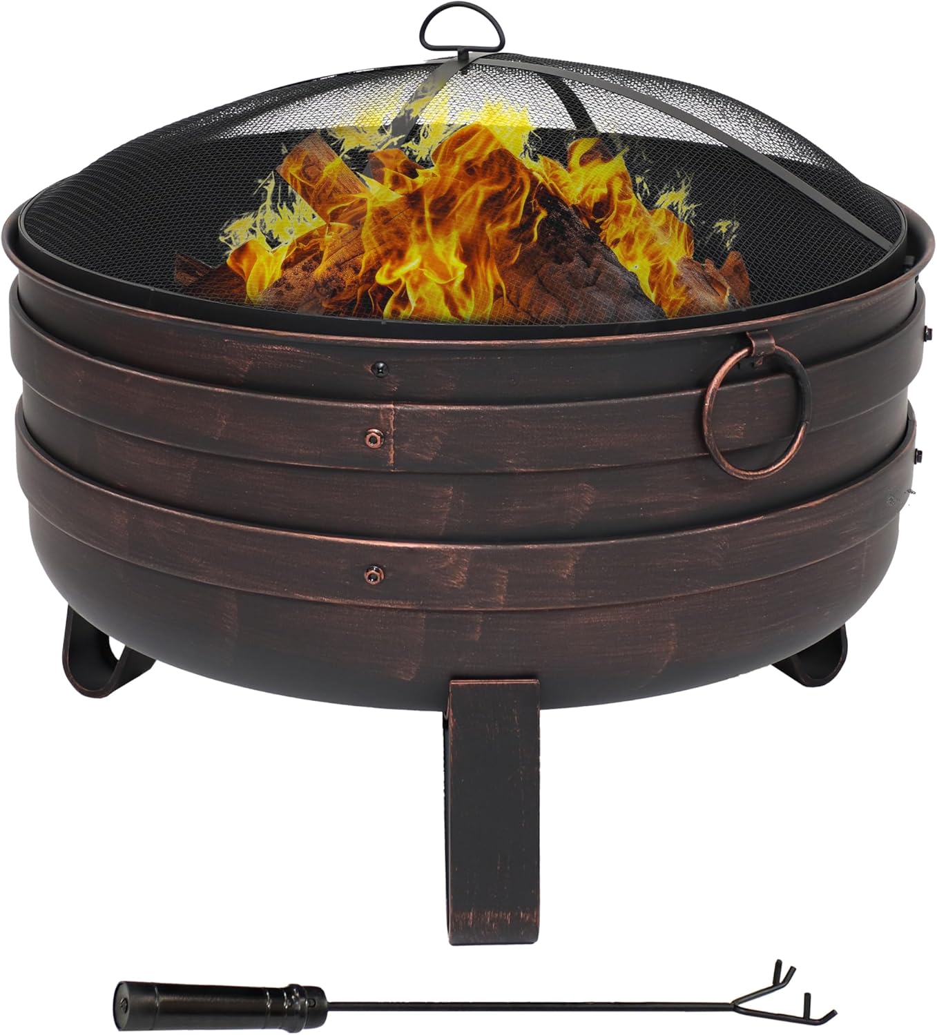 Sunnydaze 24-Inch Heavy-Duty Steel Cauldron Fire Pit - Includes Spark Screen and Protective Cover - Brushed Bronze-VerdiqueGarden