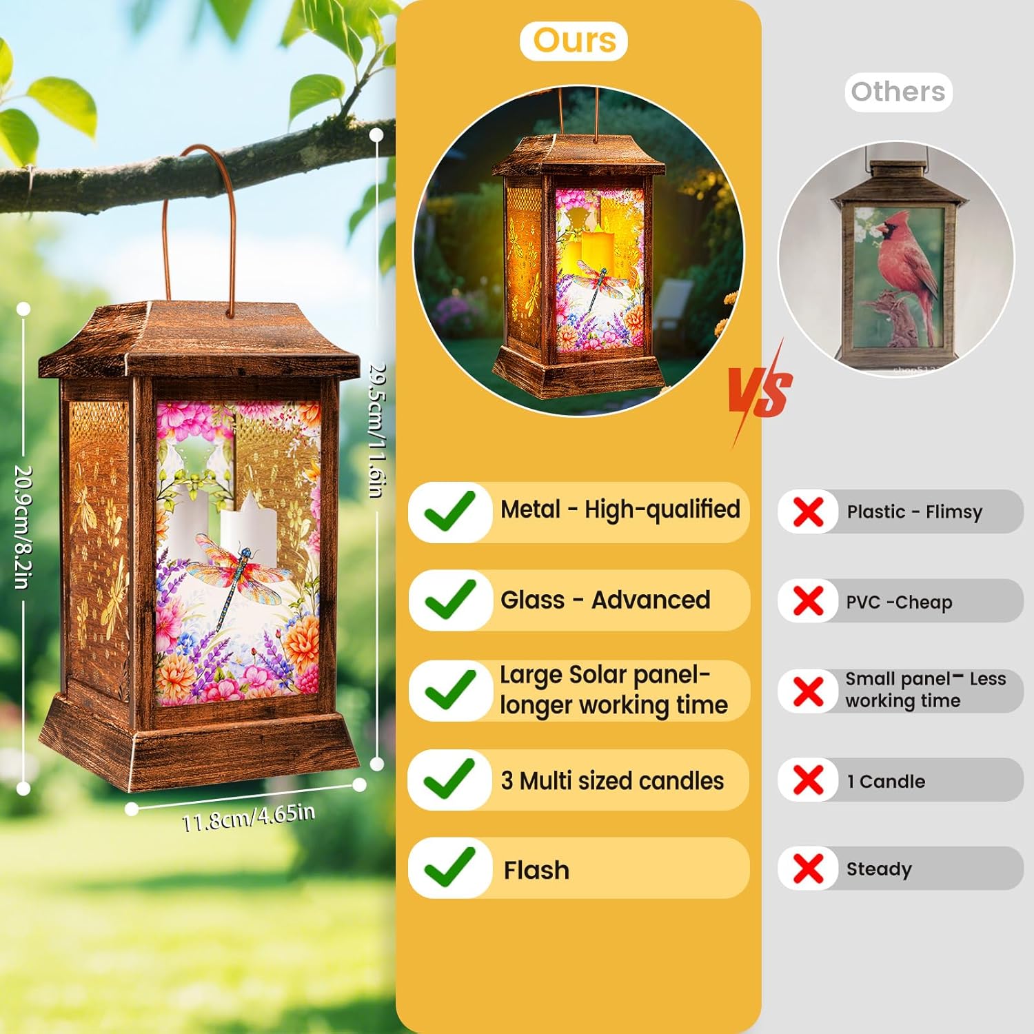 Dragonfly Solar Lanterns Outdoor Waterproof, Metal & Glass Hanging Lights Garden Decor, Birthday Gifts for Women Mom Grandma Mothers Day, Decorative Lights for Outside Yard Patio Backyard Porch-VerdiqueGarden