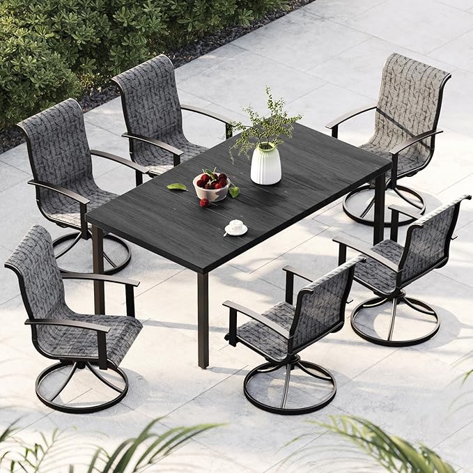 Grand patio Outdoor Swivel Dining Chairs 6-Piece Patio Dining Chair Set Mesh Sling Patio High Back Swivel Rockers, Black & Grey Plaid-VerdiqueGarden