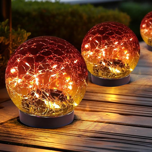 Solar Globe Lights Outdoor Waterproof-Solar Balls Garden-Cracked Glass Ball Solar Lights Outdoor-Solar Orbs Outside-Outdoor Decorations Patio & Yard Lawn Backyard Decor (GUO-XBQ-6-6-6)-VerdiqueGarden