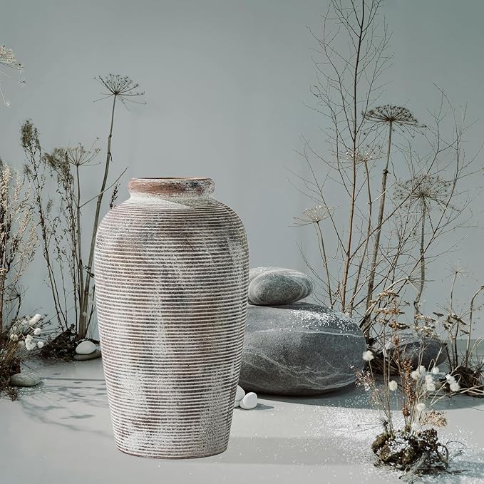 Decorative Ceramic Rustic vase,Tall vase for Minimalist Decoration,11" Large Vintage Vase for Home Decor,Centerpiece,Living Room,Enterway,Gray-VerdiqueGarden