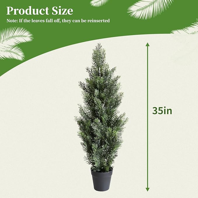momoplant Artificial Cedar Topiary Trees 3 Ft Fake Cedar Shrubs Set of 2 Faux Cypress Potted Plants for Outdoor Indoor Decor-VerdiqueGarden