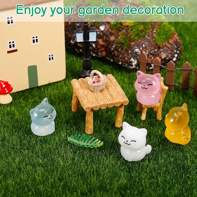 100 Pcs Luminous Mini Cat Figurines Resin Tiny Cat Animal Figurines Glow in The Dark Miniature Cat Statues Ornaments for DIY Cake Decoration Ornaments Crafts Moss Landscape Decoration-VerdiqueGarden