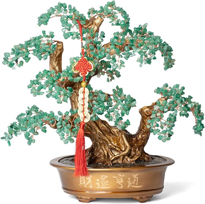 Green Aventurine Gemstone Crystal Bonsai Tree of Life（1,350 Gemstone Count） Large Feng Shui Money Chakra Tree for Luck and Wealth Desk Decoration 20 Inches-VerdiqueGarden