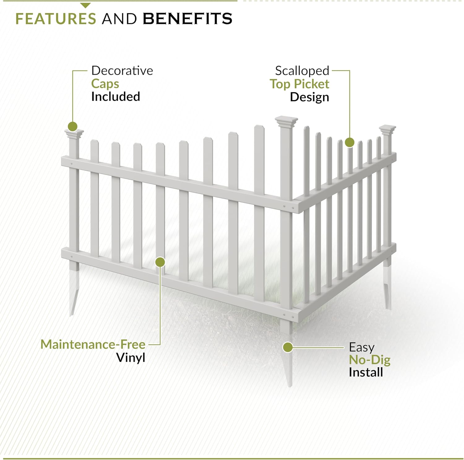 30in H x 40in W (2 Panels) No Dig Zippity Ashley Corner Vinyl Picket Fence, Garden Fence Border, Decorative Fence For Garden, White Vinyl Panels for Backyard, Patio & Yard, ZP19007-VerdiqueGarden