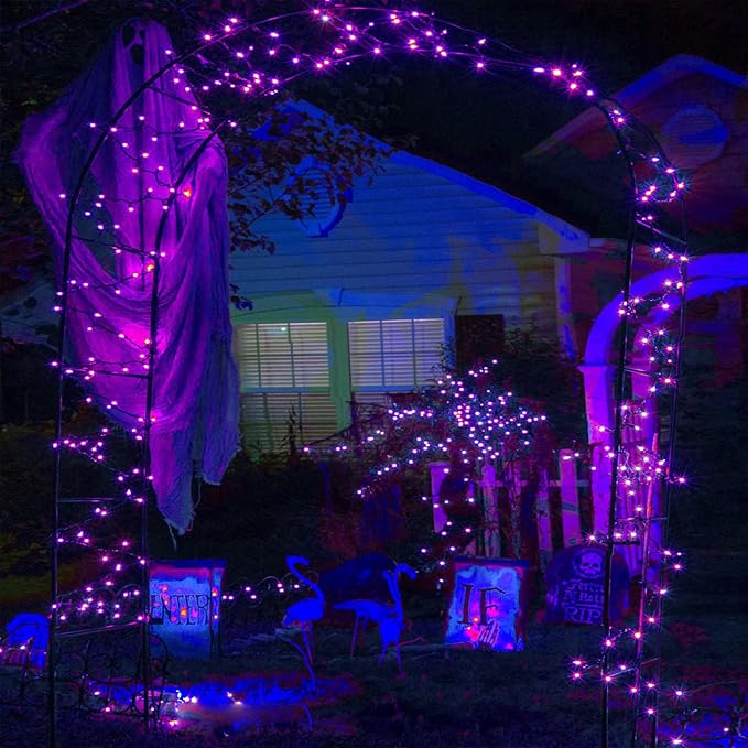 EEW 2 Pack 200 LED Solar Halloween Lights Outdoor Waterproof, Solar String Lights for Outside, Solar Powered Tree Light with 8 Lighting Modes for Xmas Party Garden Yard Halloween Decorations (Purple)-VerdiqueGarden