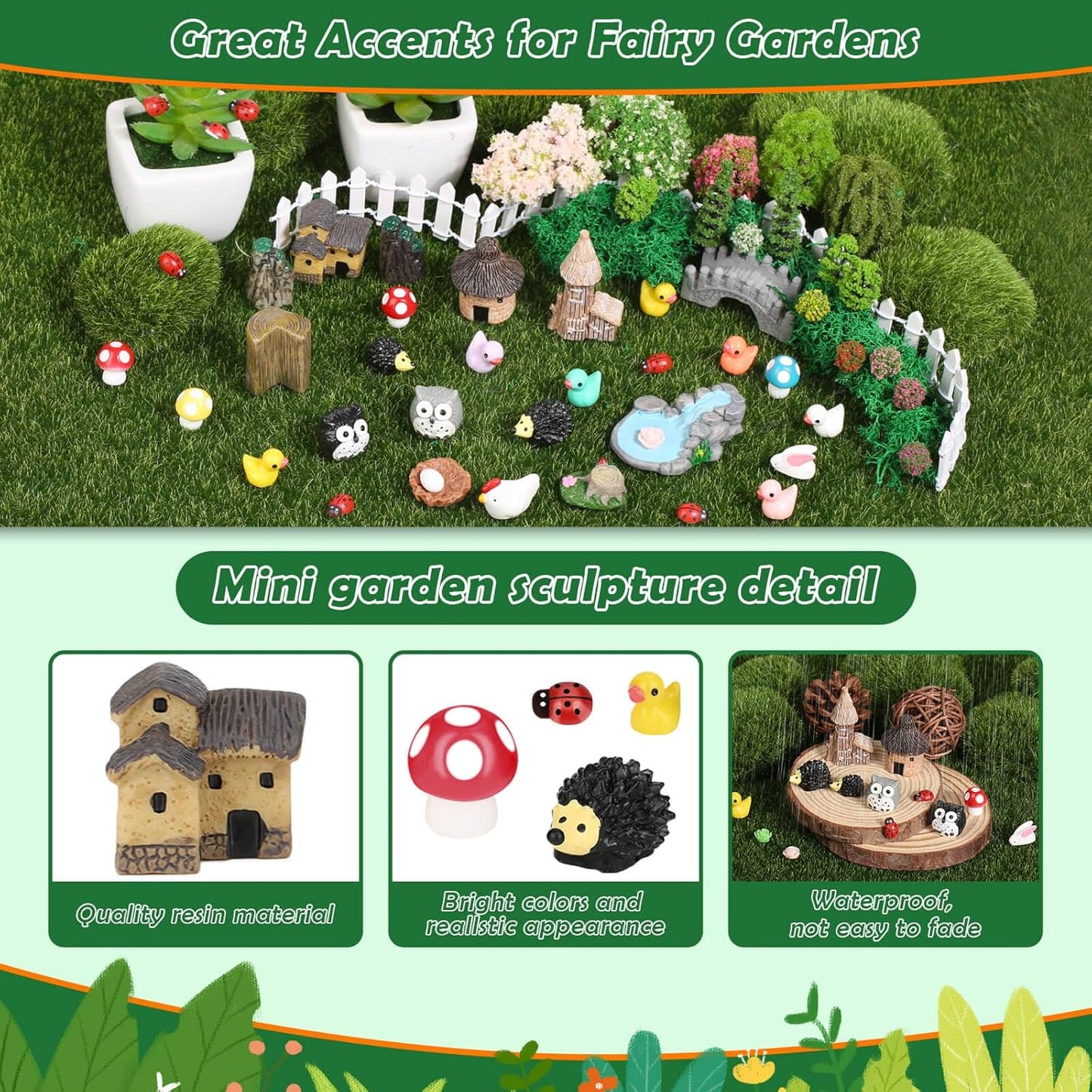 Thrilez 210 Pieces Miniature Fairy Garden Accessories, Including Resin Animals, Miniature Figurines, Micro Landscape Ornaments Kit, Fake Diorama Trees for Fairy Garden Decor-VerdiqueGarden