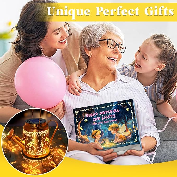 Solar Powered Dragonfly Watering Can Lights Waterproof Outdoor Garden Decor with Shepherd Hook, Hanging Patio Lights for Yard, Porch, Backyard Perfect Gardening & Birthday Gift for Women, Mom, Grandma-VerdiqueGarden