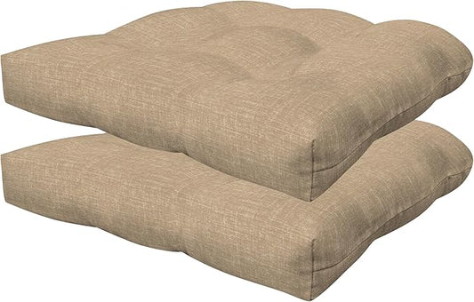 Honeycomb Outdoor Essentials Set of 2 Tufted Seat Pads, 19 x 18, Hampton Texture Neutral Dining Chair Cushions for Patio Furniture-VerdiqueGarden