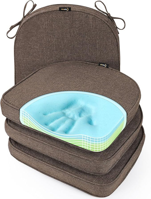 SUNROX Gel Memory Foam Chair Cushions, FadeShield Water-, Stain-Resistant Durable Reversible Seat Cushion Pads with Ties for Indoor/Outdoor Kitchen Dining Office 17"x16" Set of 4, Heather Chestnut-VerdiqueGarden