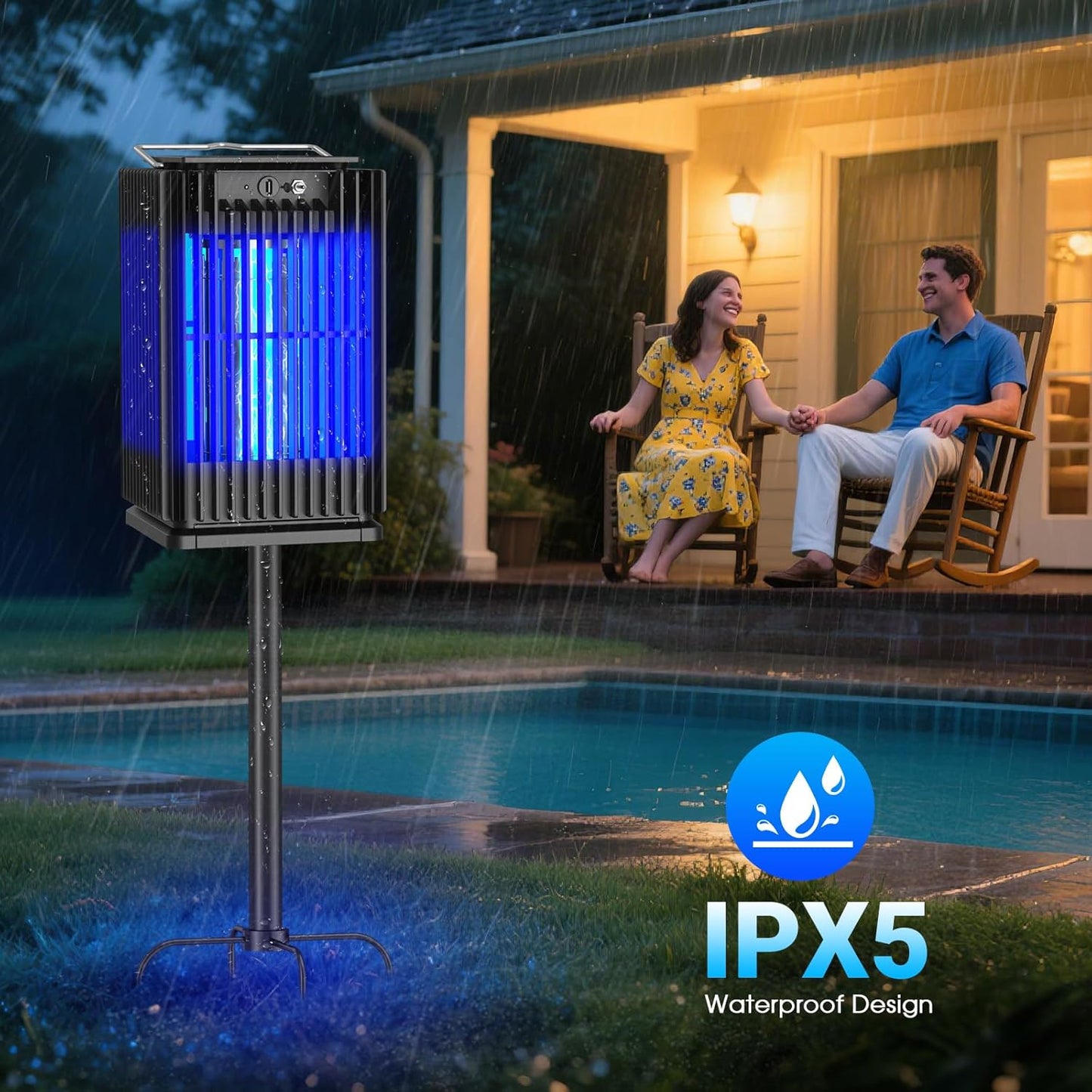 Solar Bug Zapper Outdoor Waterproof, Solar Mosquito Zapper Outdoor with Ground Bracket, Cordless Fly Zapper with Illuminated Light, 5000mAh Rechargeable Mosquito Killer-VerdiqueGarden