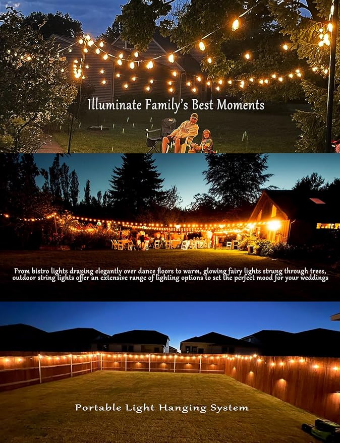 SUFEIMAS Outdoor String Lights Waterproof 400FT (100ft*4) shatterproof Patio Lights for Outside with 212 Vintage dimmable LED Edison Bulbs,Backyard Lights for Fence Garden,Balcony Porch Party Bistro-VerdiqueGarden