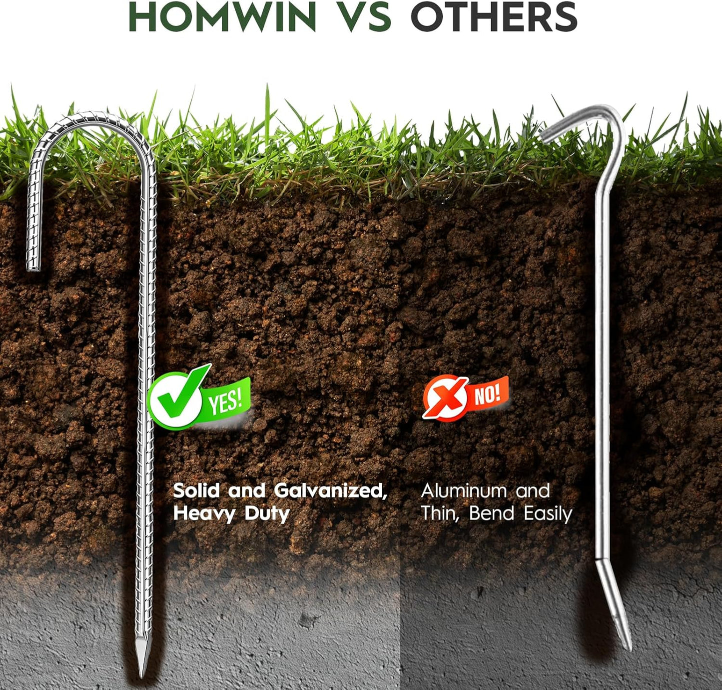 12 inches Ground Stakes Heavy Duty 28 Pieces Metal Fence Rebar Stake 5/16" Diameter J Hook Ground Spikes, Tent Stakes, Swing Set and Gazebo Anchors-VerdiqueGarden