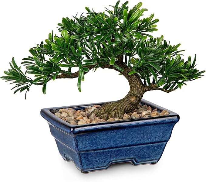 Artificial Bonsai Tree Faux Plants Indoor Small Fake Plants Decor with Blue Ceramic Pots for Home Table Office Desk Bathroom Shelf Bedroom Living Room Farmhouse Decorations-VerdiqueGarden