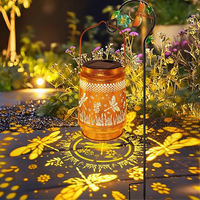 Solar Lanterns Outdoor Waterproof Dragonfly Garden Decor, Birthday Gifts for Women Mom Grandma Hanging Solar Lights Metal LED Decoration Outside with Shepherd Hook for Garden Yard Patio Porch-VerdiqueGarden