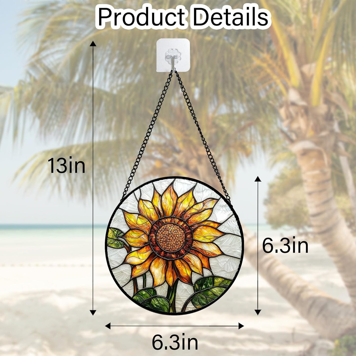 Stained Glass Window Hanging - Sunflower Flower Suncatcher Ready to Hang Window Doors Home Decoration and Christmas, Mother's Day Birthday Gifts for Women, Men, and Mom 6.3x6.3 in-VerdiqueGarden