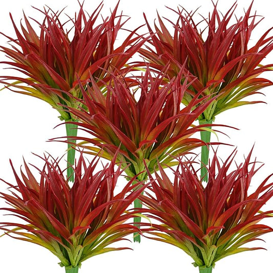 32Pcs Artificial Grass Fake Plants 17.3in Outdoor Plants UV Resistant Greenery Stems Fake Grass for Home Window Garden Office Patio Pathway Front Porch Décor Light Green & Red-VerdiqueGarden