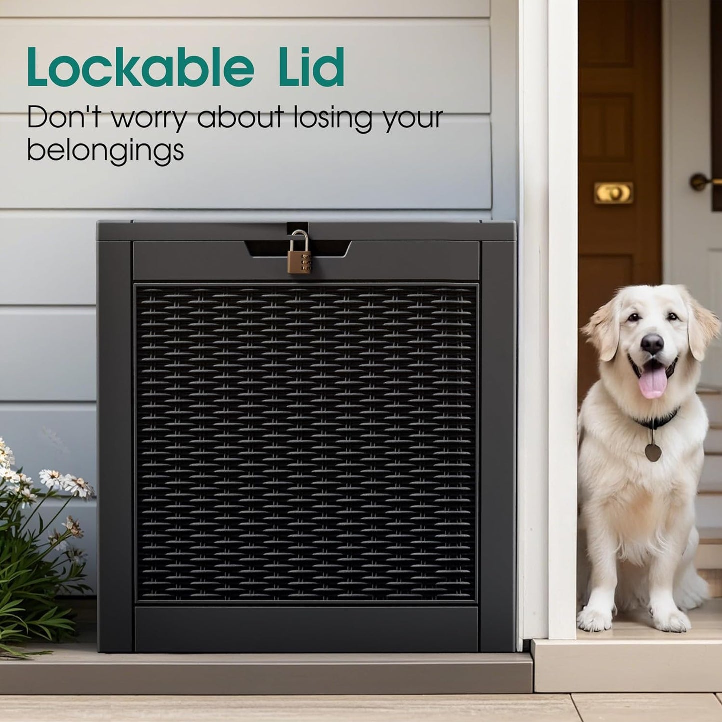 NUNU LAB Outdoor Storage Box, 33 Gallon Resin Deck Box Indoor and Outdoor Use, Waterproof Lockable Patio Storage Bin for Gardening Tools,Package Deliveries,Patio Cushions,UV Resistant,Black-VerdiqueGarden