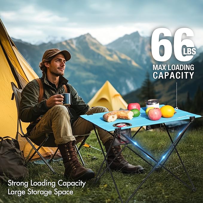 VILLEY Folding Camping Table, Lightweight Portable Beach Table with 2 Cup Holders & Carry Bag for Camping, Beach, Fishing, Travel, and Outdoor Activities (Large)-VerdiqueGarden