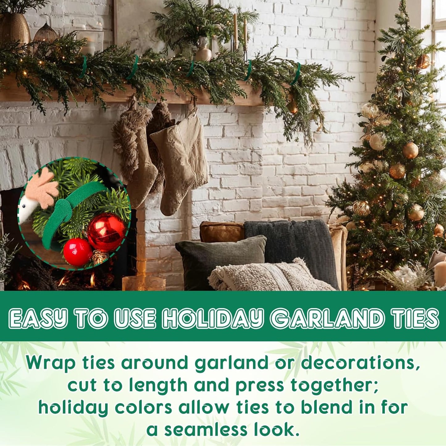 80 Pcs 16 Inch Christmas Garland Ties Green Adjustable Holiday Banister Ties Reusable Fastener Strap Nylon Garden Plant Cable Strap Christmas Tree Wreath Hook Loop Organizer for Home Office-VerdiqueGarden