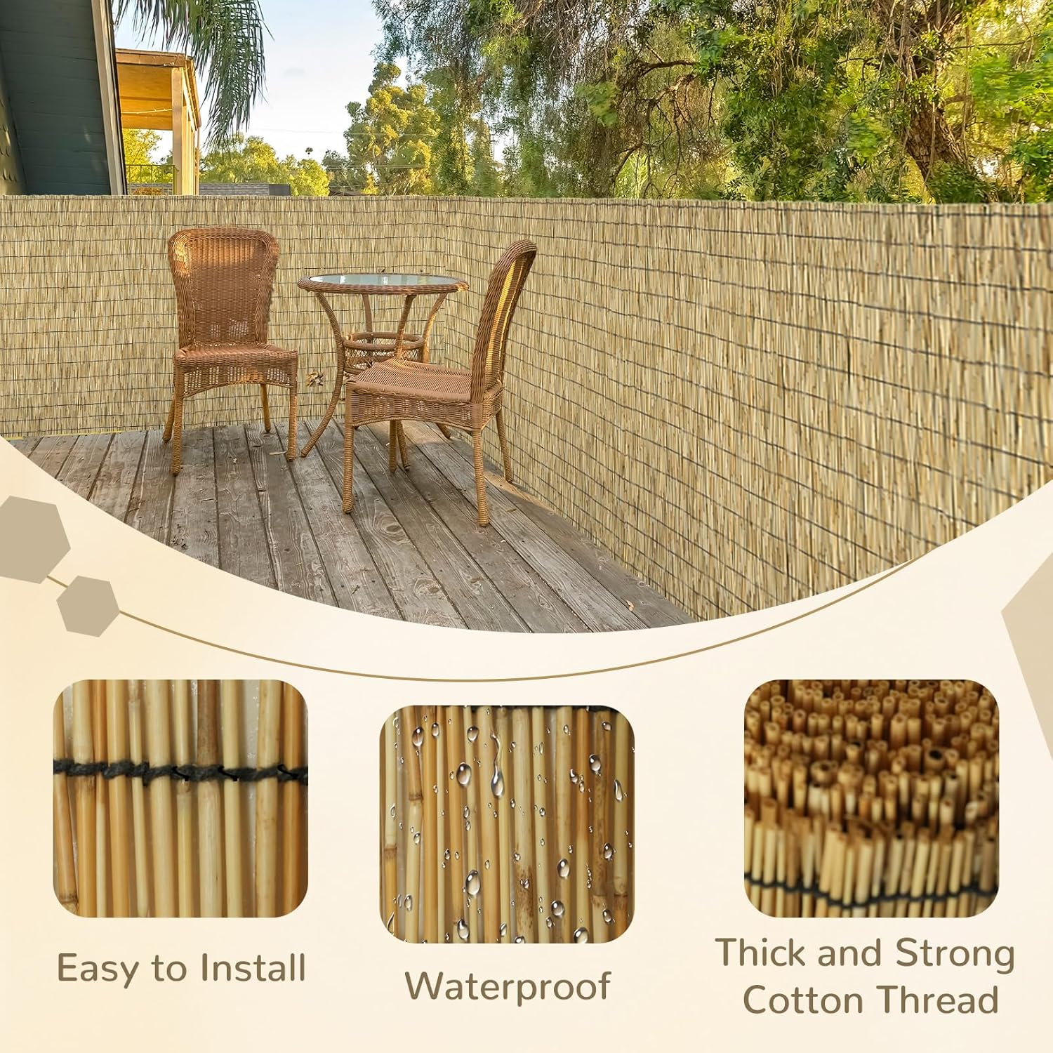 Natural 5.6FT X 16.4FT Reed Fencing Roll, Balcony Privacy Reed Shade Bamboo Fencing Garden Fence Border, Wind Block Sunshade Fence Screen for Outdoor Yard Patio Flower Bed Edge-VerdiqueGarden