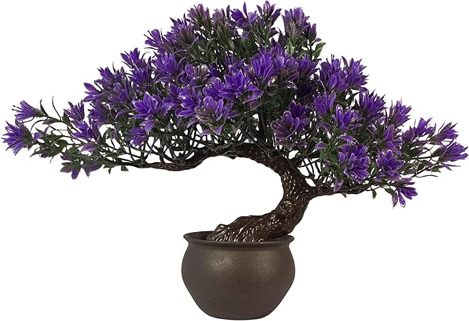 Fake Plants Plastic Artificial Bonsai Tree, Purple Room Decor Bonsai Tree for Home Bedroom Farmhouse Office Desk Decor, Tall 9.5"-VerdiqueGarden