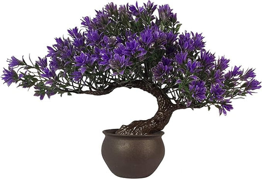 Fake Plants Plastic Artificial Bonsai Tree, Purple Room Decor Bonsai Tree for Home Bedroom Farmhouse Office Desk Decor, Tall 9.5"-VerdiqueGarden