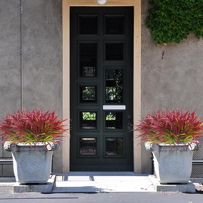 Uieke 12 Bundles Artificial Outdoor Plants UV Resistant Fake Grass Plants Faux Plastic Plants Greenery Shrubs for Home Garden Pathway Window Box Front Porch Spring Summer Decor, Deep Red-VerdiqueGarden