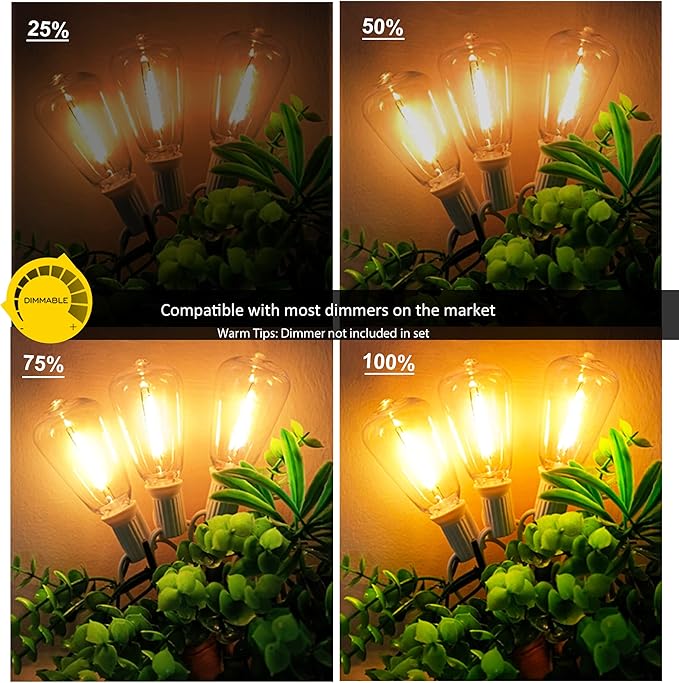 Outdoor String Lights 50FT Waterproof,LED Patio Lights Dimmable with 27 Bright Shatterproof Retro Bulbs,Vintage Edison String Hanging Lights for Outside Bistro,Backyard,Balcony,White Cable-VerdiqueGarden