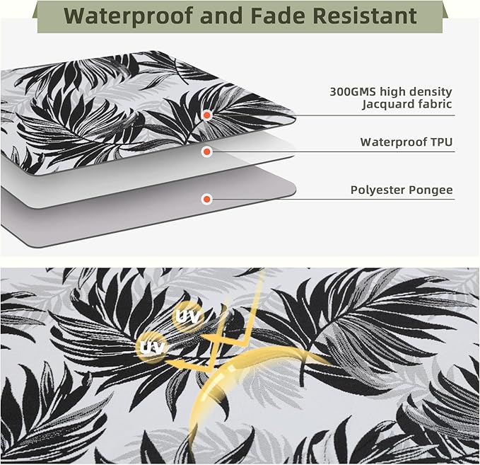 Favoyard Outdoor Seat Cushion 19 x 19 x 3 in Waterproof Pattern Fade Resistant Cover Removable Patio Furniture Cushions Deep Seat & Back Cushion Set with Adjustable Straps for Patio Chair Sofa Couch-VerdiqueGarden