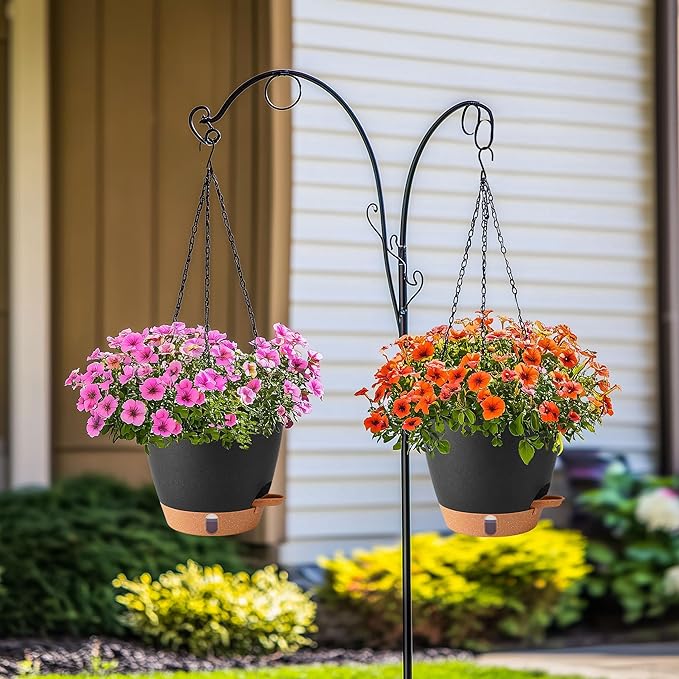 10 Inch Hanging Planters for Indoor Plants, 2 Pack Self Watering Hanging Baskets Flower Pots with Drainage Hole, Visual Reservoir & 2 Kinds of Plant Hanger for Outdoor Garden Home Decor-VerdiqueGarden