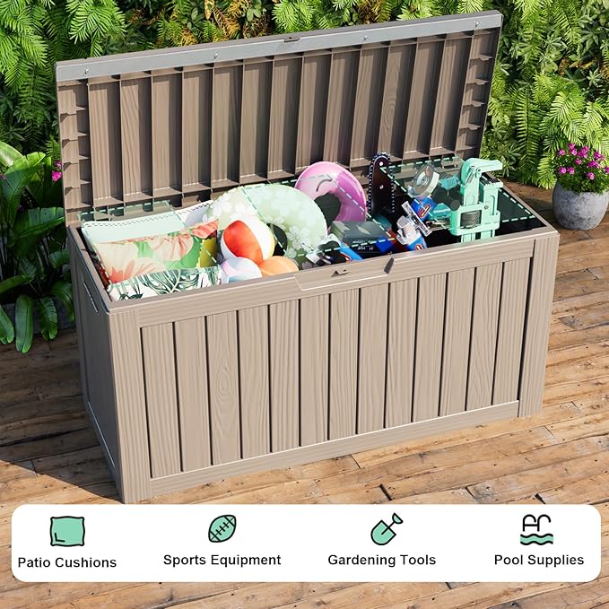 80 Gallon Outdoor Storage Box - Deck Box Container for Patio, Pool, and Garden-Waterproof and UV Resistant Resin,Lockable (Grey)-VerdiqueGarden