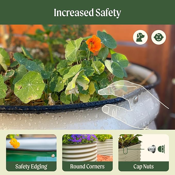 Vego garden 32" Extra Tall Raised Garden Bed Kits,4 in 1 Modular Raised Planter Box for Vegetables Flowers Fruits Oval Metal Raised Garden-Olive Green-VerdiqueGarden