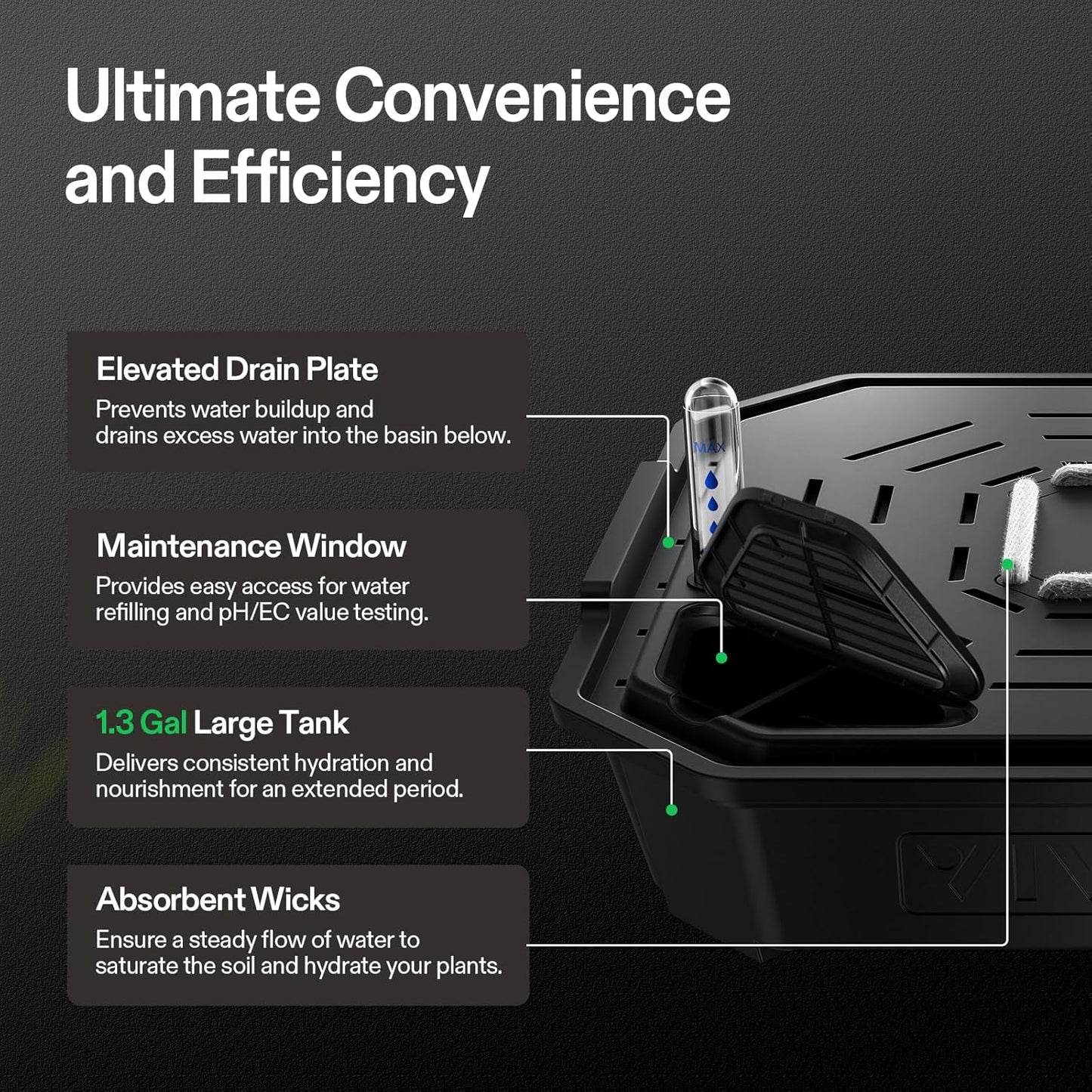 VIVOSUN 4-Pack FlexFeed Self-Watering Pots with Grow Bags, Auto Irrigation Fabric Pot Base with Water Meter & Maintenance Window, for Use Indoors/Outdoors in Grow Tents, Greenhouses, Gardens-VerdiqueGarden