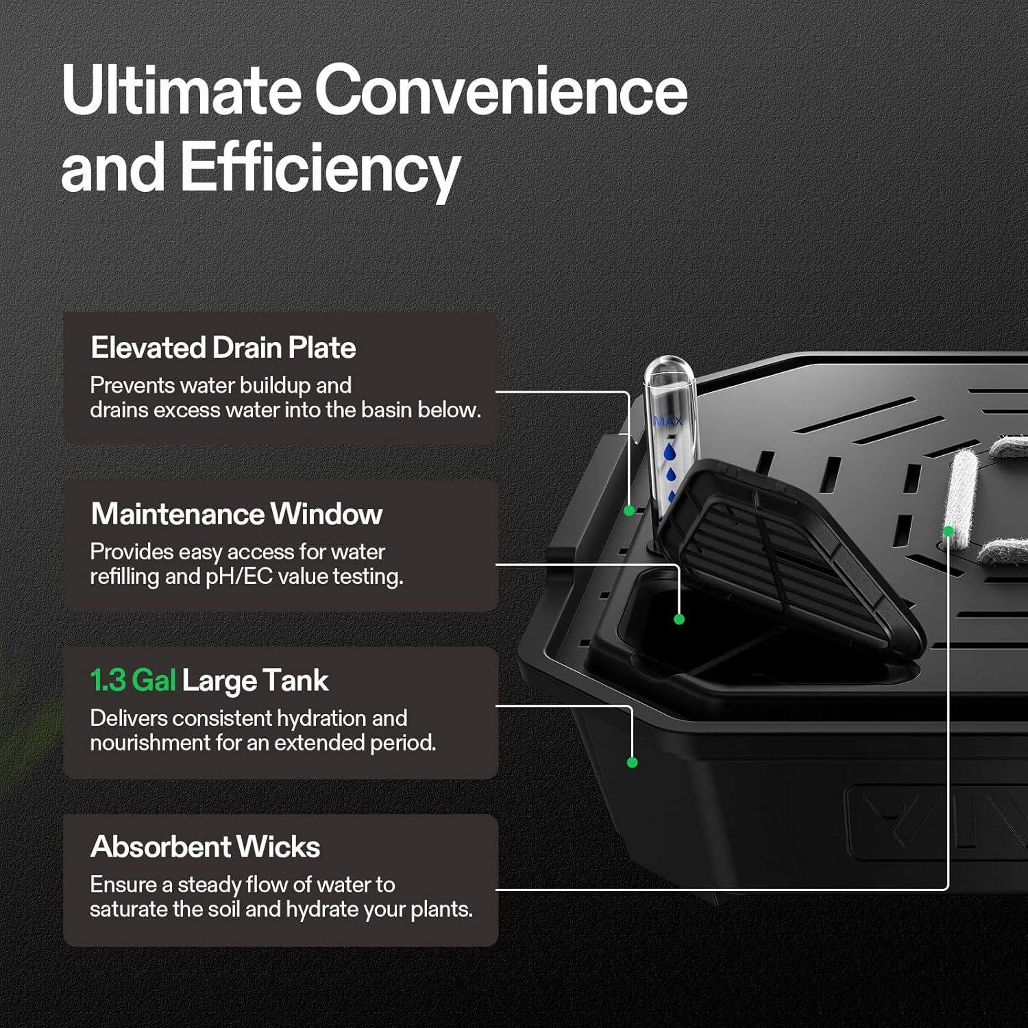 VIVOSUN 4-Pack FlexFeed Self-Watering Pots with Grow Bags, Auto Irrigation Fabric Pot Base with Water Meter & Maintenance Window, for Use Indoors/Outdoors in Grow Tents, Greenhouses, Gardens-VerdiqueGarden