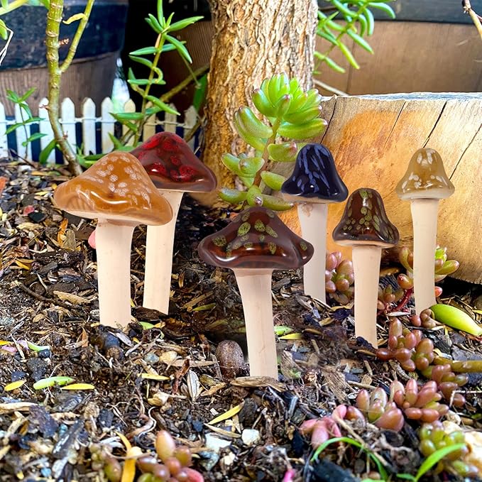 Ceramic Mushrooms Garden Decor Fairy Yard Patio Indoor and Outdoor Micro Landscape Decorations, 8 Pieces Simulated Mushroom Ornaments Statue Stake Mushroom Garden Decor Figurines Decoration Yard Gifts-VerdiqueGarden