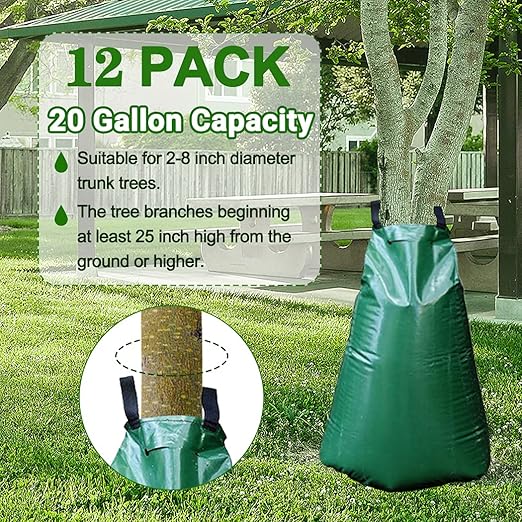 12 Pack 20 Gallon Tree Watering Bags, Reusable, Heavy Duty and Slow Release Gator Bags for Trees, Premium PVC Plant Drip Irrigation Bags,5-8 Hours Releasing Time-VerdiqueGarden